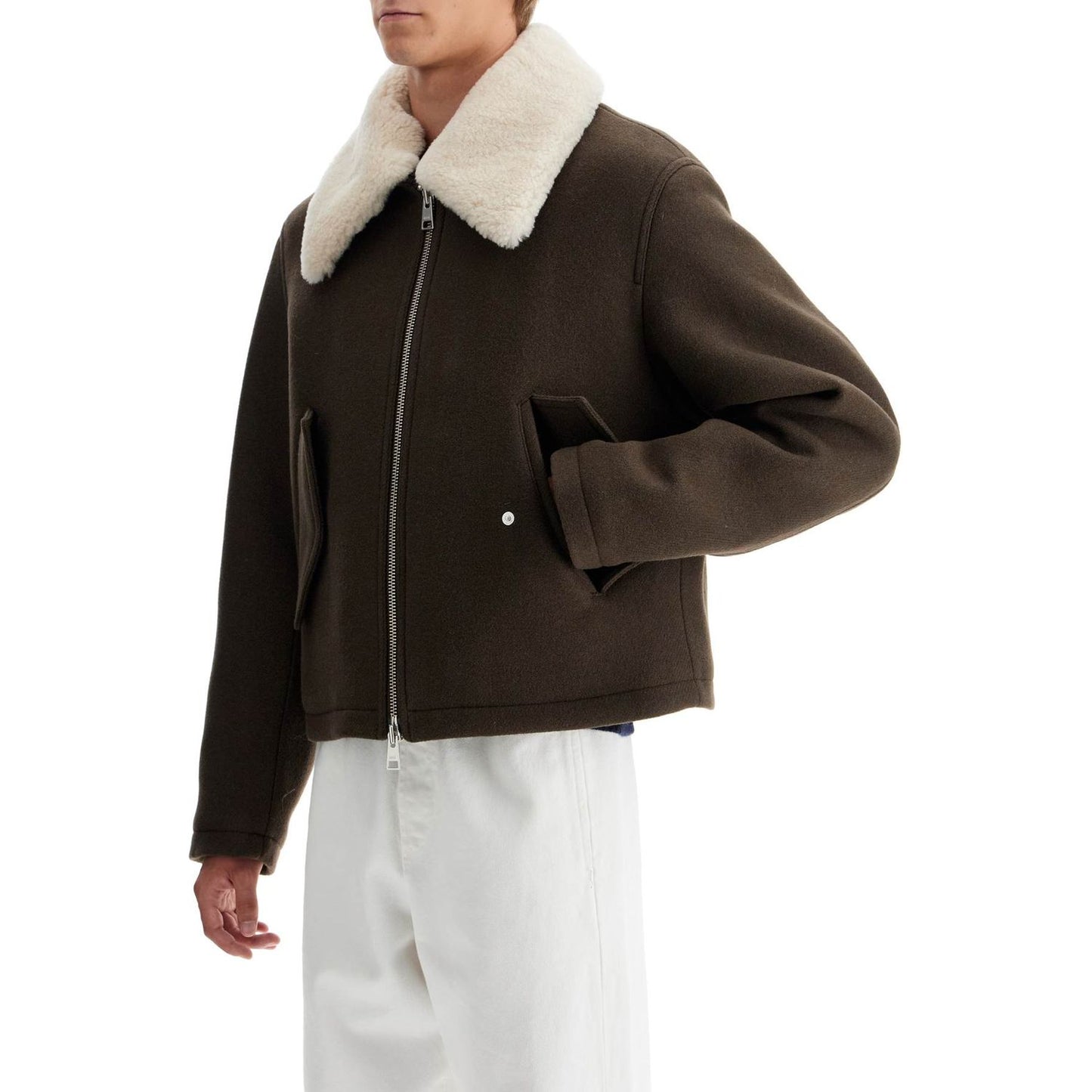 Ami Alexandre Matiussi boxy shearling jacket with collar Vests Ami Alexandre Matiussi