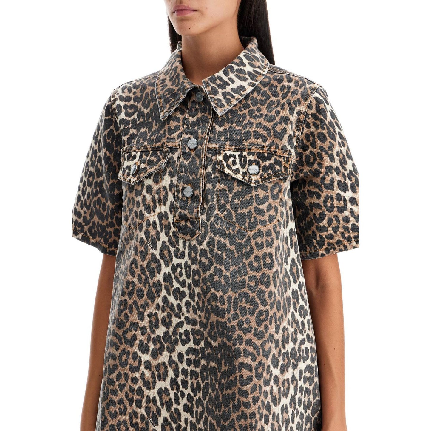 Ganni 'mini animal print denim dress' Dresses Ganni