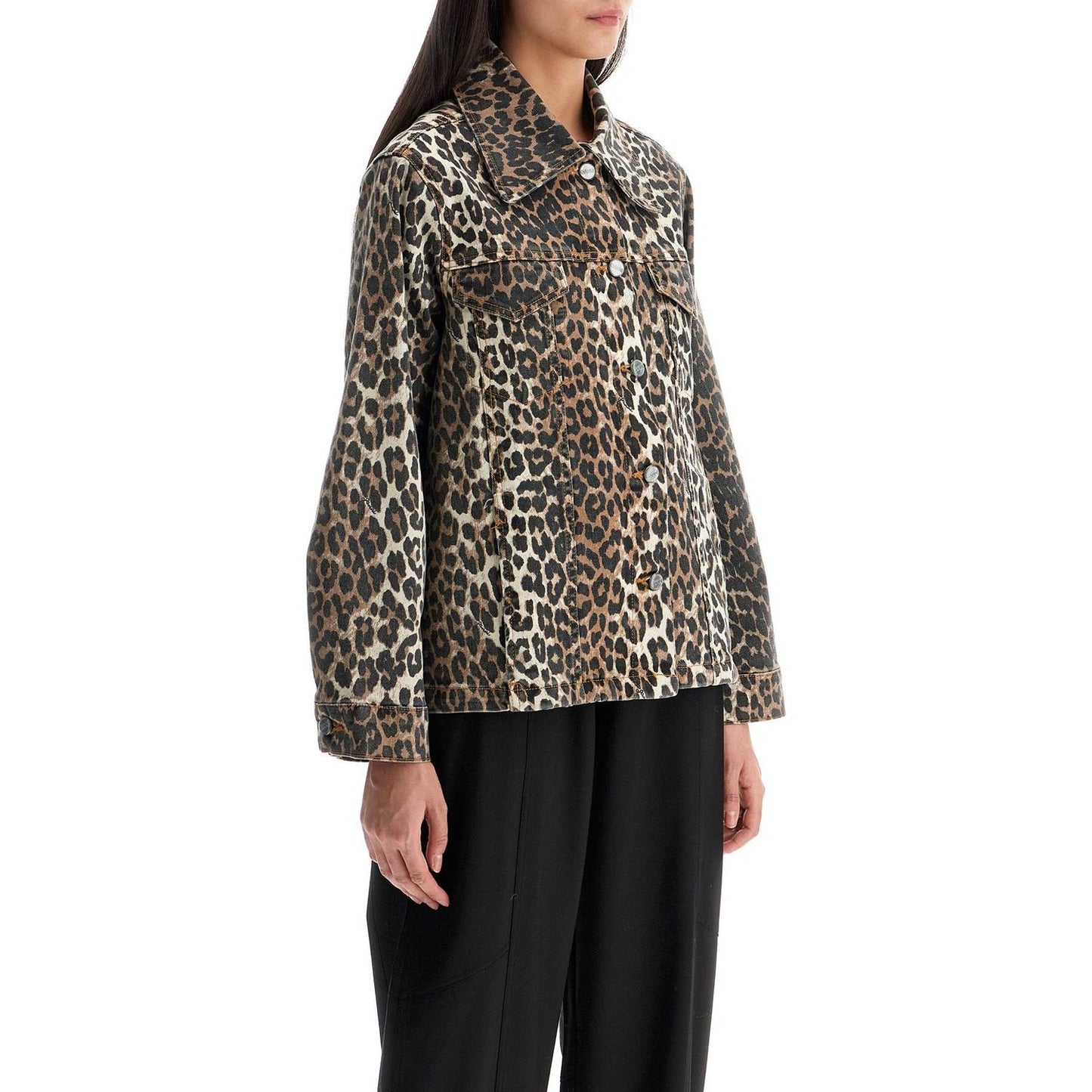 Ganni "leopard print denim jacket" Jackets Ganni