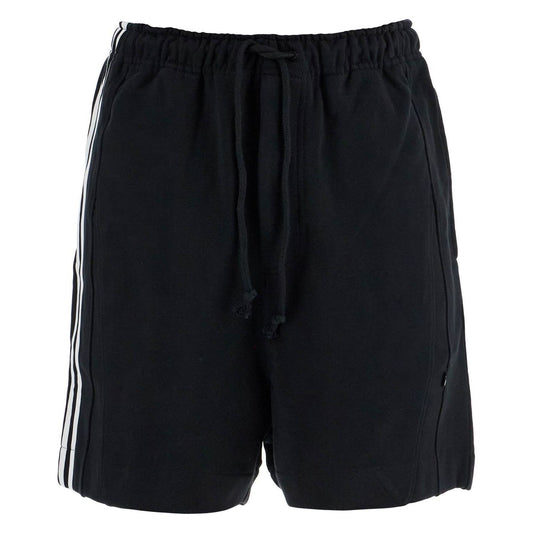 Y-3 black cotton shorts with white stripes