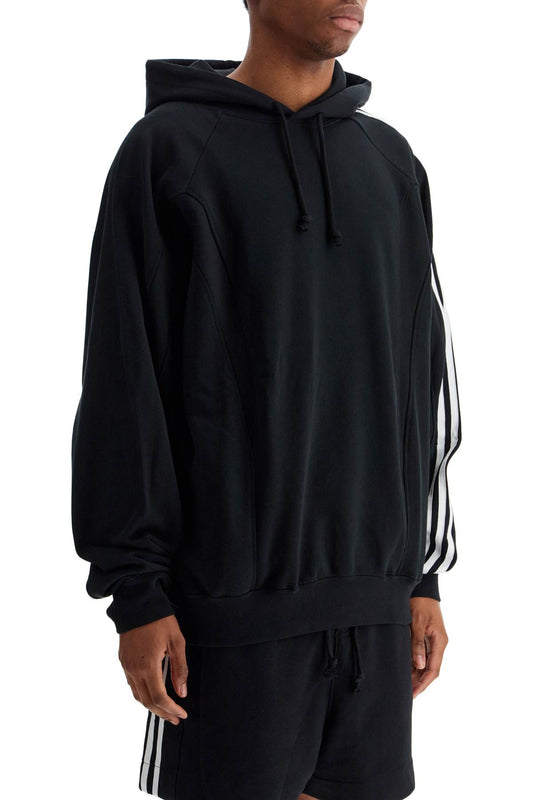 Y-3 black cotton and recycled polyester hoodie with white raglan stripes Topwear Y-3