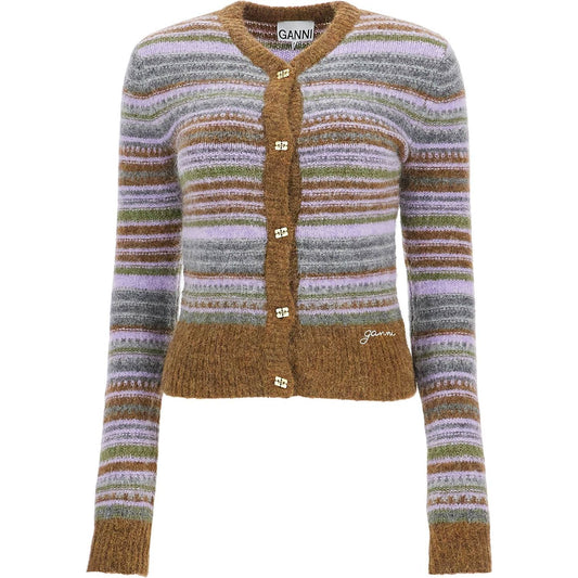 Ganni soft striped cardigan with fluffy Knitwear Ganni