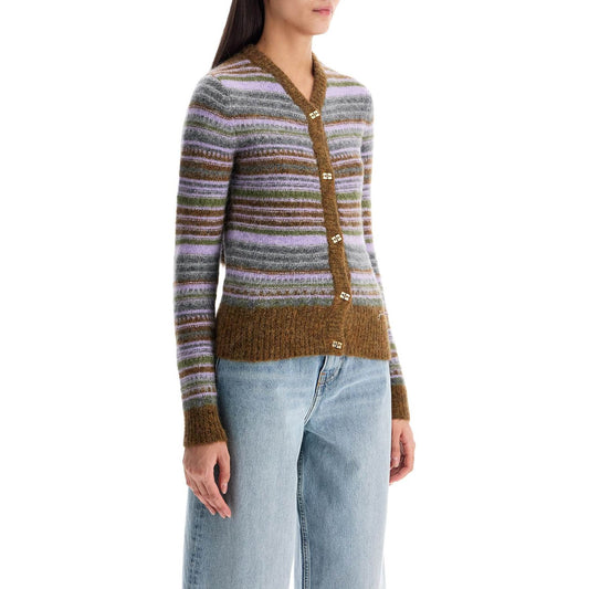 Ganni soft striped cardigan with fluffy Knitwear Ganni