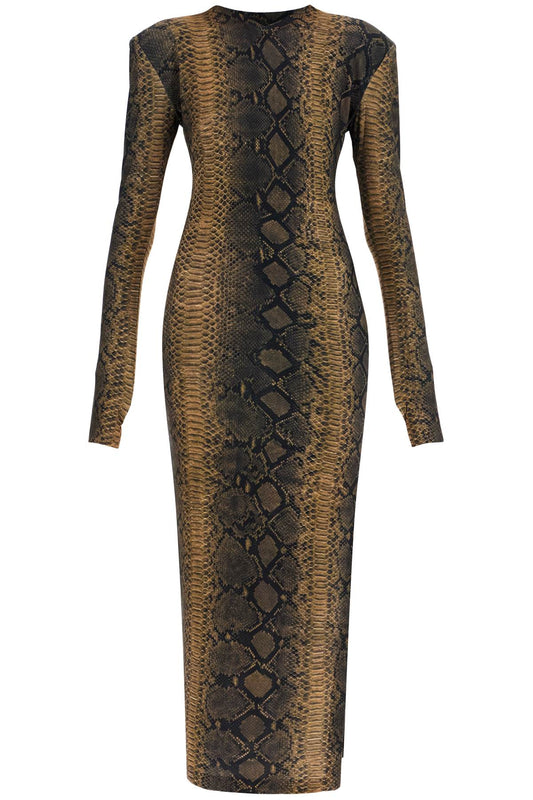 Norma Kamali brown slim fit long python effect dress Dresses Norma Kamali