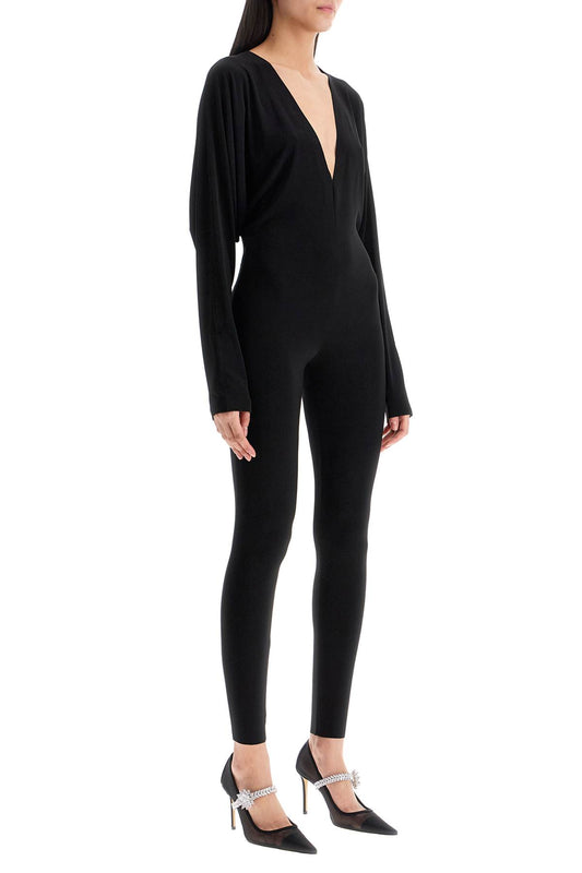 Norma Kamali black slim fit long sleeve v neck jumpsuit Jumpsuits Norma Kamali