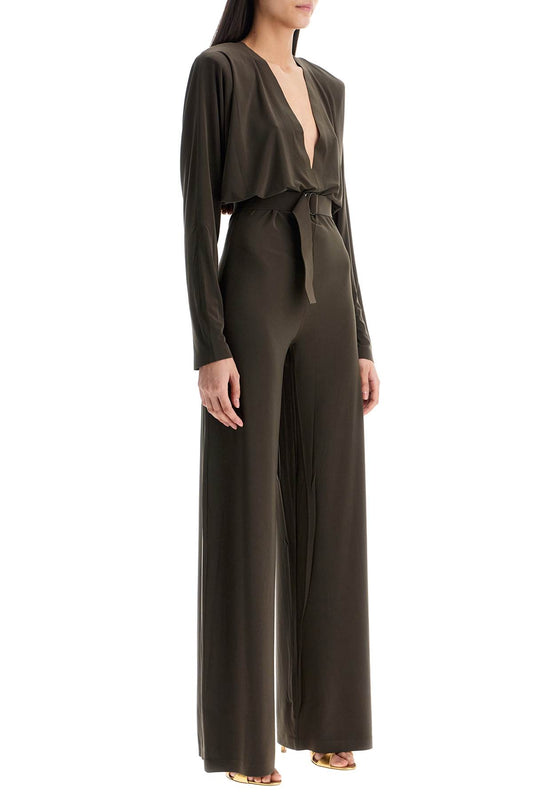 Norma Kamali dark green long sleeve v-neck jumpsuit Jumpsuits Norma Kamali