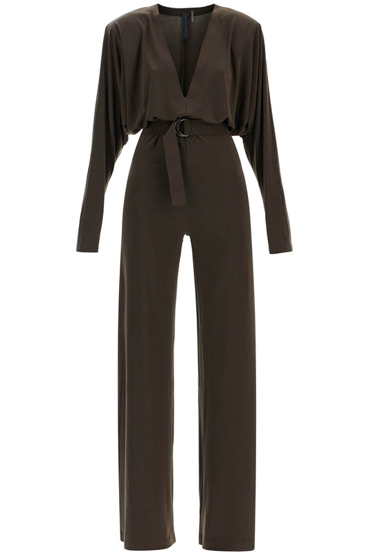 Norma Kamali dark green long sleeve v-neck jumpsuit Jumpsuits Norma Kamali