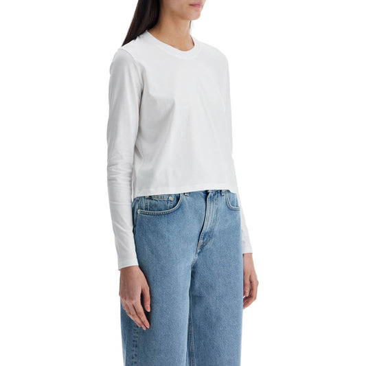 Loulou Studio cropped long sleeve t-shirt white in organic cotton Topwear Loulou Studio