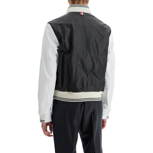 Thom Browne leather varsity bomber jacket