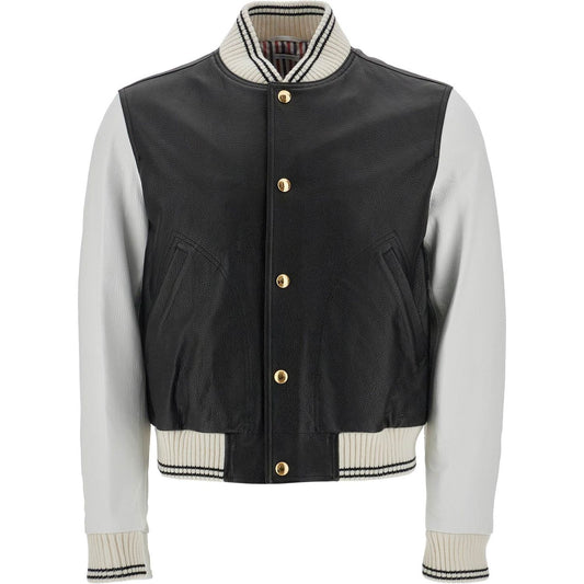 Thom Browne leather varsity bomber jacket