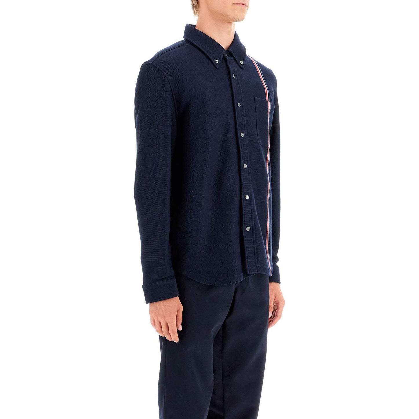 Thom Browne "button-down overshirt in knit with tricolor Vests Thom Browne