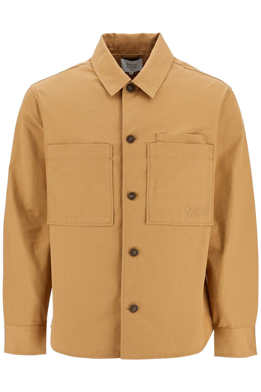 Maison Kitsune minimalist beige chino cotton shirt with buttons and applied pockets Shirts Maison Kitsune