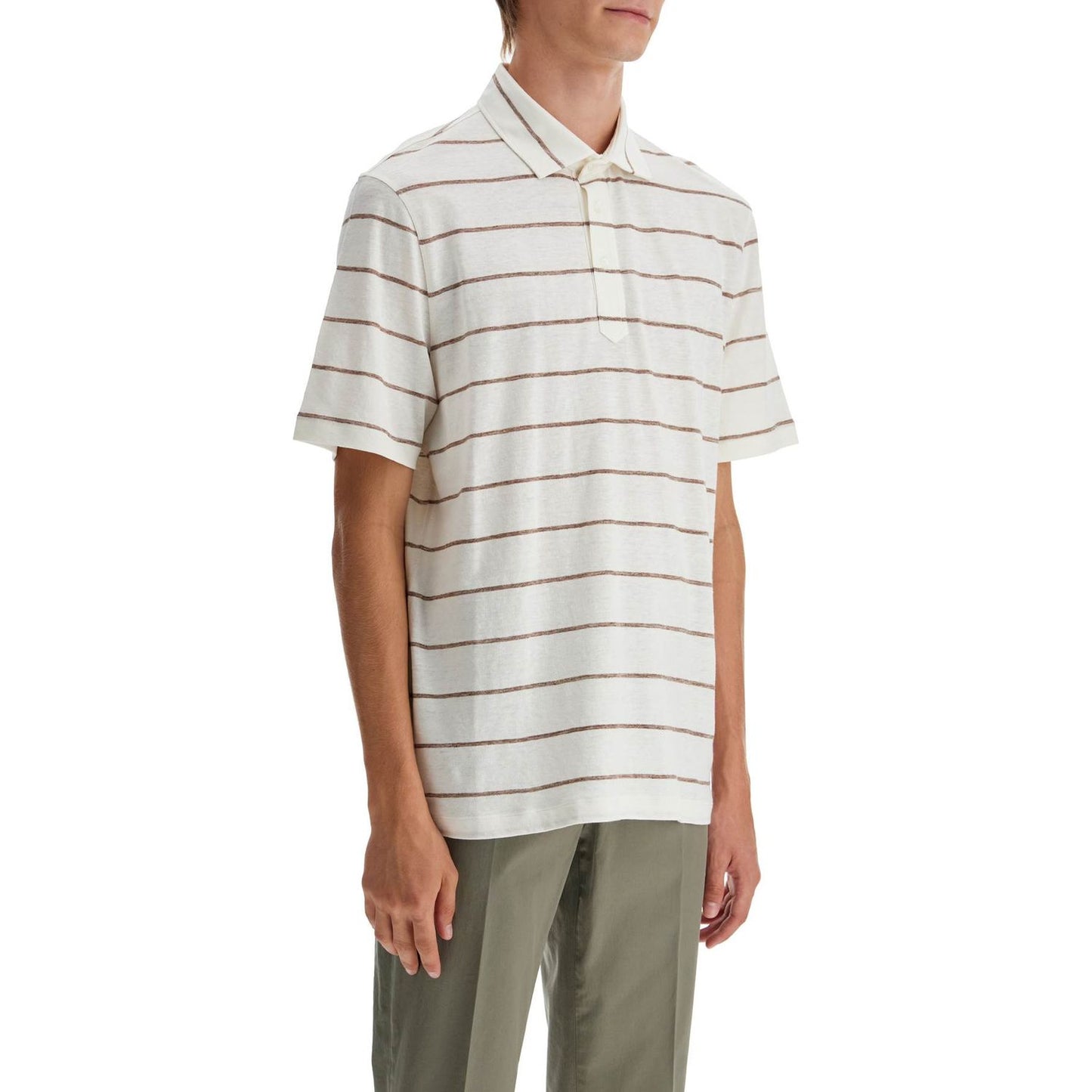 Brunello Cucinelli striped linen and cotton polo shirt Topwear Brunello Cucinelli