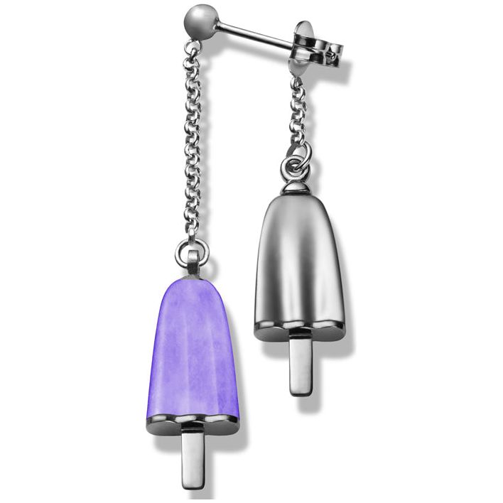 AMBROSINI JEWELS -  ORECCHINI doppi ARGENTO 925° ghiacciolo finitura bianca pietra viola DESIGNER FASHION JEWELLERY AMBROSINI JEWELS