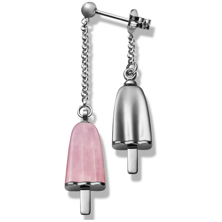 AMBROSINI JEWELS -  ORECCHINI doppi ARGENTO 925° ghiacciolo finitura bianca pietra rosa DESIGNER FASHION JEWELLERY AMBROSINI JEWELS