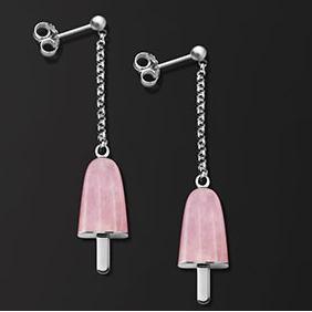 AMBROSINI JEWELS -  ORECCHINI ARGENTO 925°  ghiacciolo finitura bianca pietra rosa piccoli (14x8mm) DESIGNER FASHION JEWELLERY AMBROSINI JEWELS