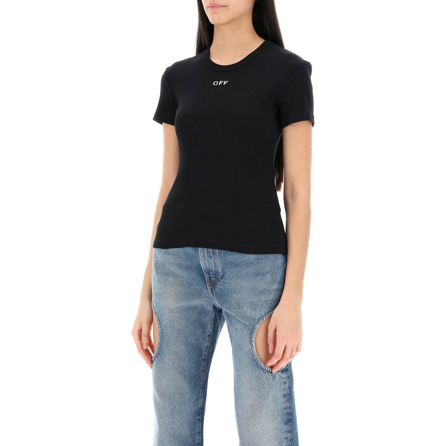 Off White Off-White ribbed t-shirt with off embroidery Topwear Off White