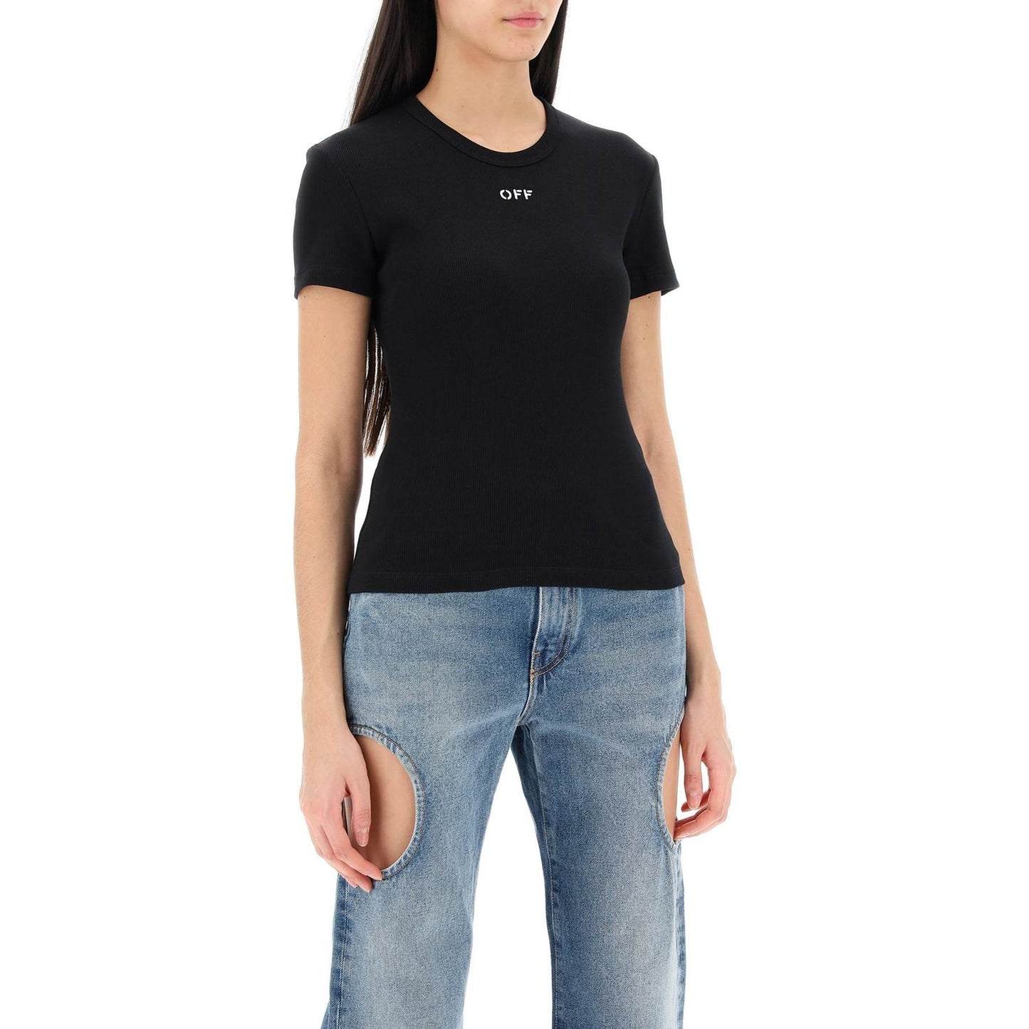 Off White Off-White ribbed t-shirt with off embroidery Topwear Off White