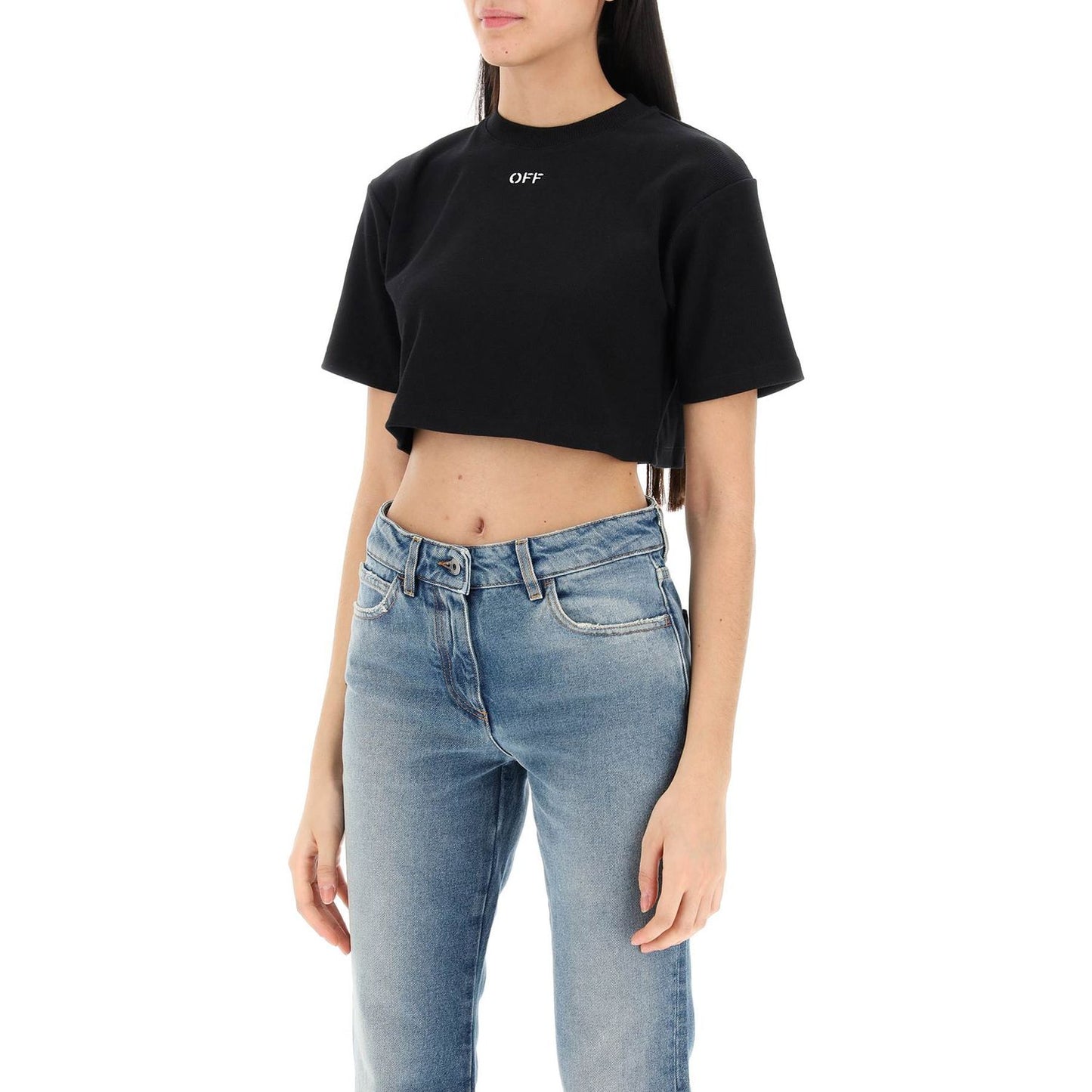 Off-White cropped t-shirt with off embroidery Topwear Off-White