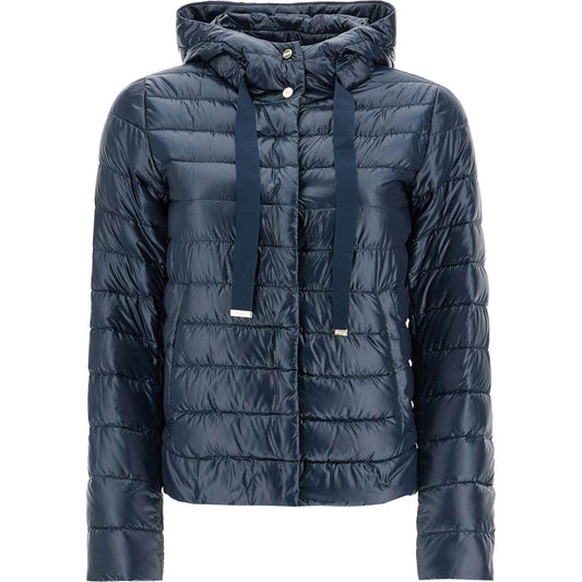 HERNO cropped down jacket with hood in ultralight dark blue nylon