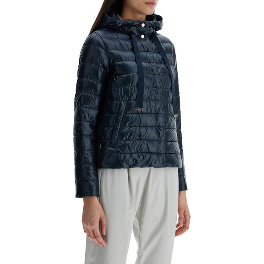 HERNO cropped down jacket with hood in ultralight dark blue nylon Jackets HERNO