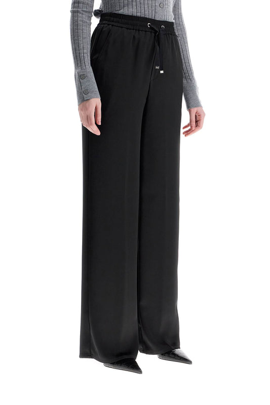 HERNO wide leg high waist black satin trousers for women