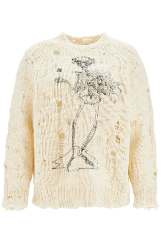 R13 destroyed pullover with skeleton print. Knitwear R13