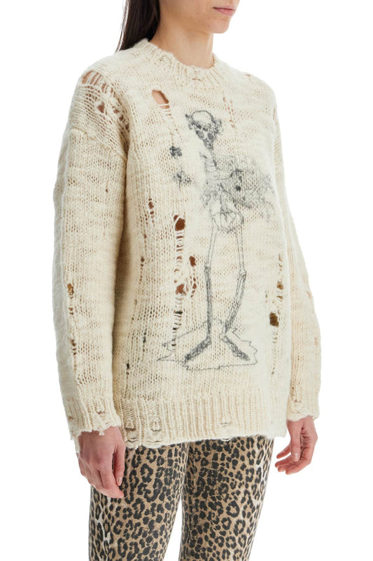 R13 destroyed pullover with skeleton print.