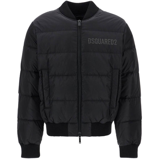 Dsquared2 shiny black cropped padded bomber jacket in polyamide