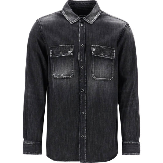 Dsquared2 black cotton shirt with contrast stitching