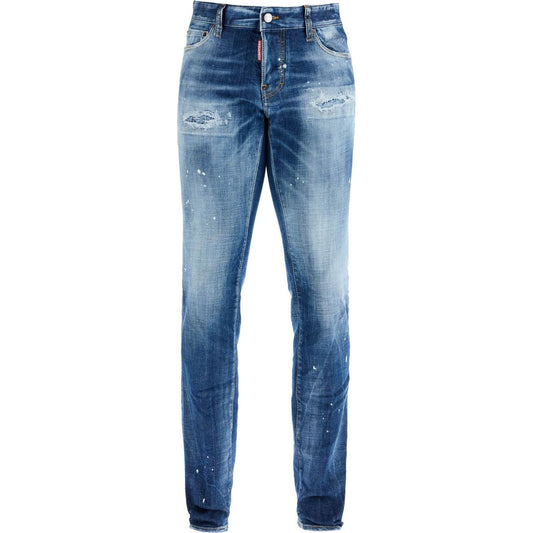 Dsquared2 navy blue vintage effect cotton jeans with visible logo