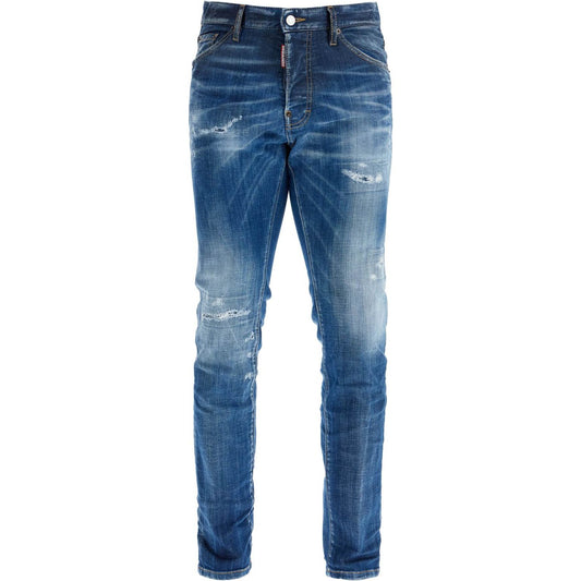 Dsquared2 navy blue cotton jeans with worn effect 5 pockets