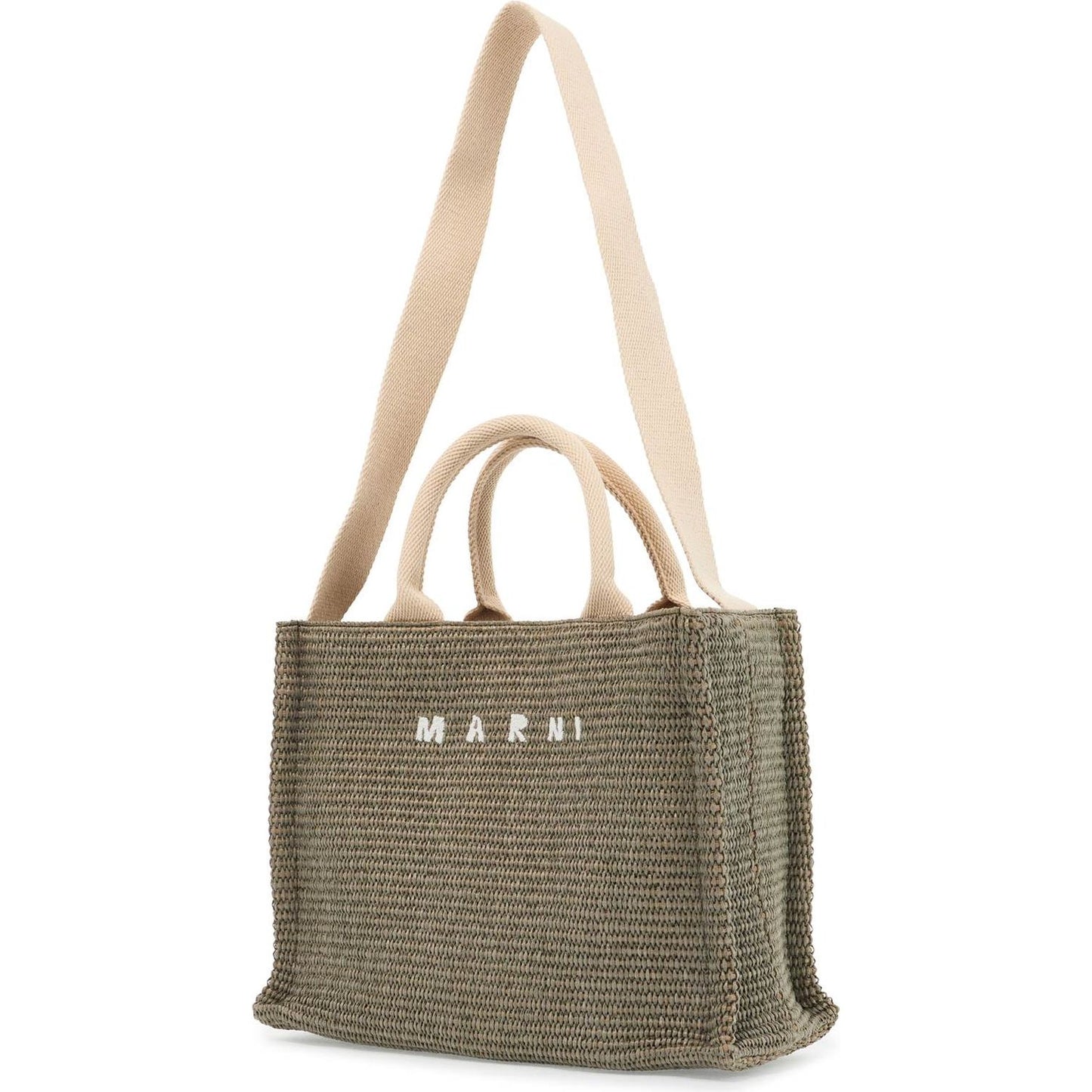 Marni raffia-effect canvas small tote bag