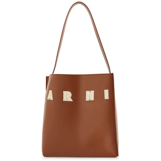 Marni brown structured calfskin shopping bag with ivory details Shopper Marni