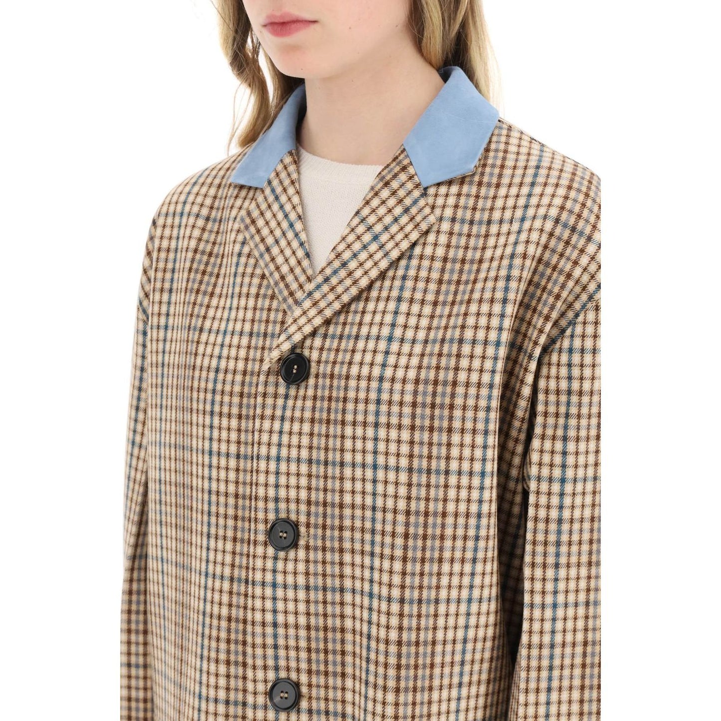 Marni suede collar checked coat Jackets Marni