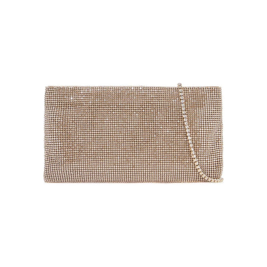 Benedetta Bruzziches compact rectangular bag in light gold rhinestones with elegant and sophisticated chain