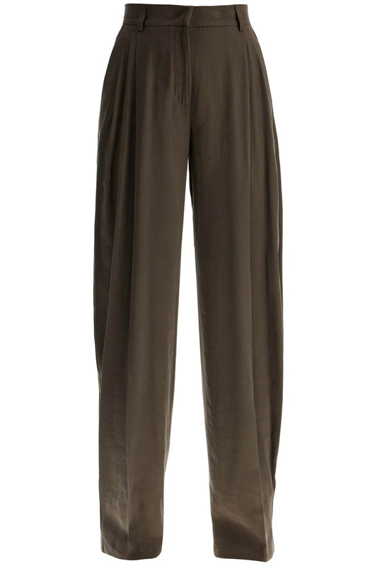 THE ANDAMANE khaki wide leg viscose trousers with front pleats Trousers THE ANDAMANE