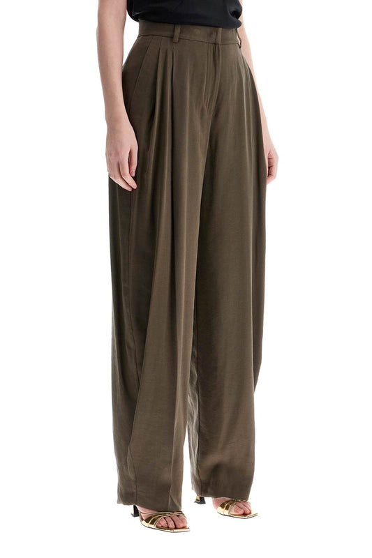 THE ANDAMANE khaki wide leg viscose trousers with front pleats Trousers THE ANDAMANE