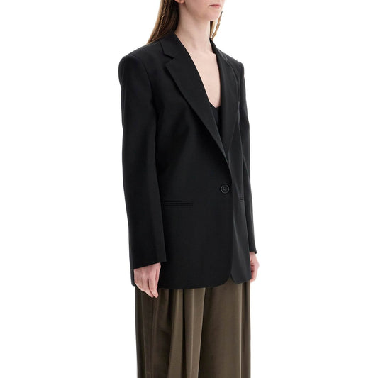 THE ANDAMANE blazer in poliestere e lana nero oversize monopetto con scollo a v