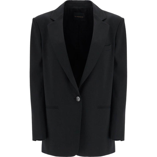 THE ANDAMANE blazer in poliestere e lana nero oversize monopetto con scollo a v