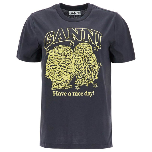 Ganni relaxed fit t-shirt with printed Topwear Ganni Dark Slate Gray