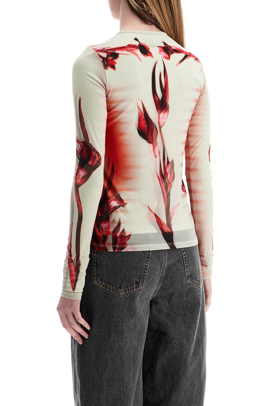 JEAN PAUL GAULTIER mint jersey top with floral pattern and double layer Topwear JEAN PAUL GAULTIER