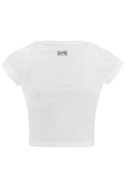 JEAN PAUL GAULTIER white cotton crop t-shirt with gaultier logo Topwear JEAN PAUL GAULTIER