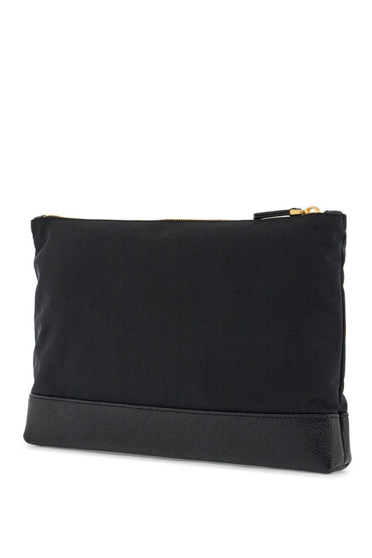 Thom Browne large pouch with gold zip and black tricolor stripe