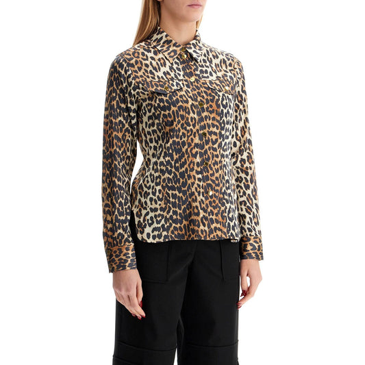 Ganni leopard print satin shirt