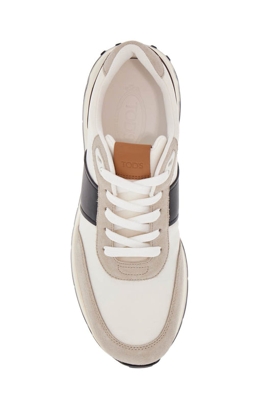 Tod'S elegant sporty sneakers in white leather and suede running mid volume 63k Sneakers Tod'S