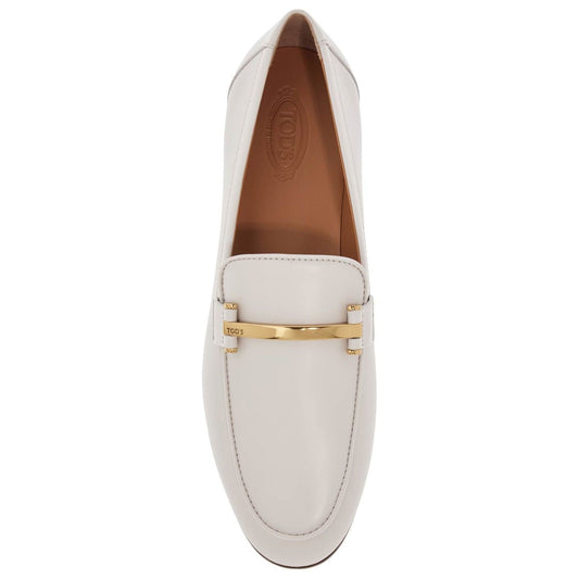 Tod'S white calfskin moccasin with gold bar and velcro closure Loafers Tod'S