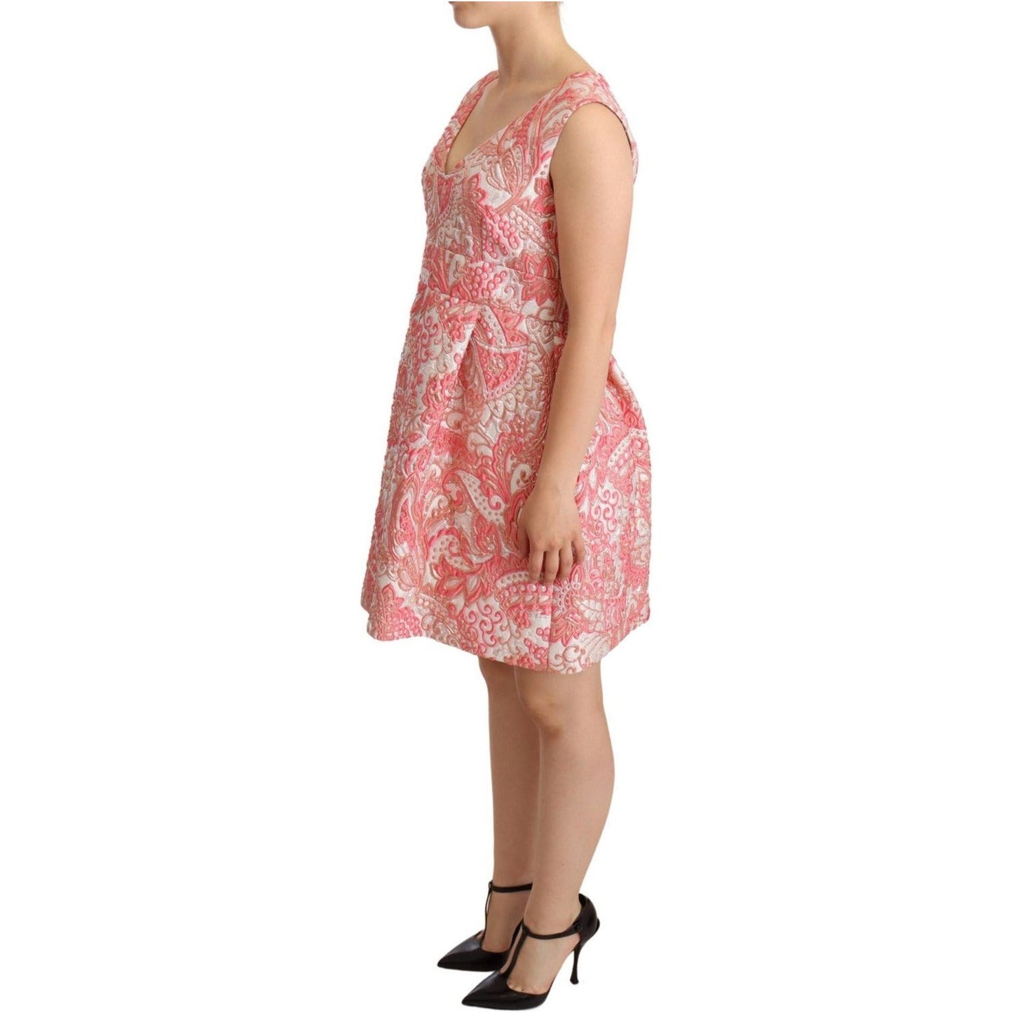 Pink Floral Jacquard Pleated Sheath Dress WOMAN DRESSES Dolce & Gabbana