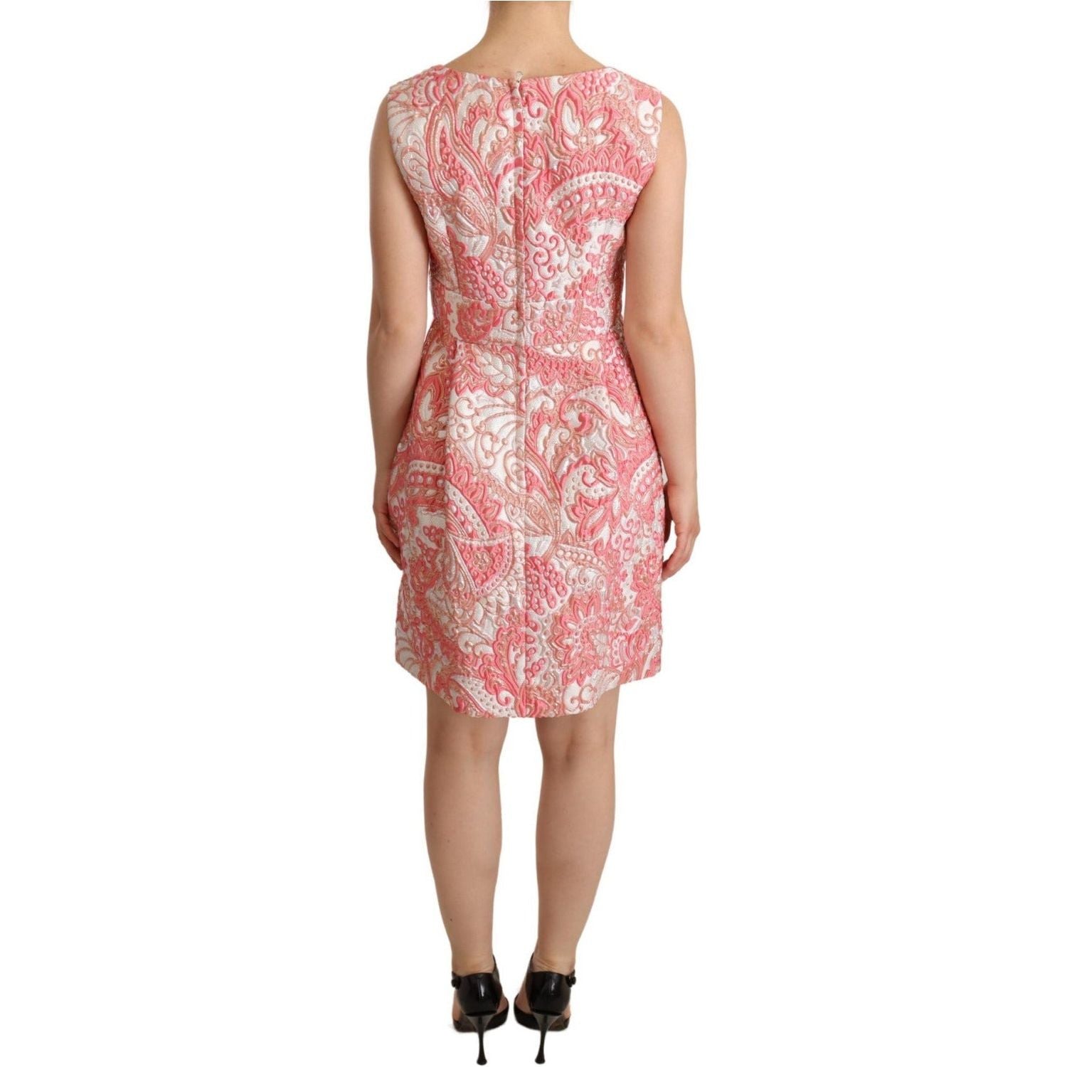 Pink Floral Jacquard Pleated Sheath Dress