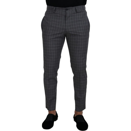 Grey Cotton Checkered Chino Pants Dolce & Gabbana